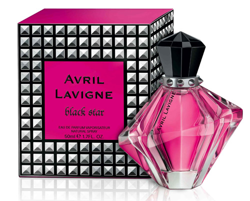 avril-lavigne-black-star. Black Star's pink-and-black, star-shaped bottle 
