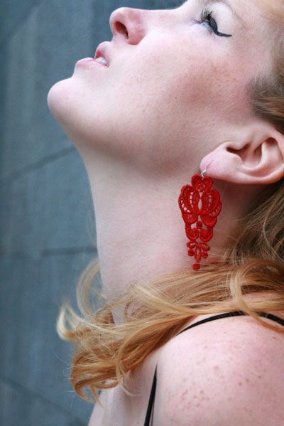 image of Leyna Lightman Golden Gate Lace Earrings, Handmade in Red
