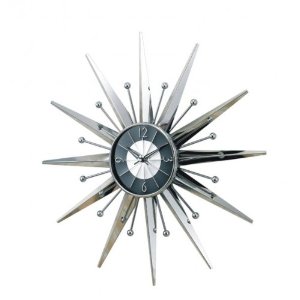 image of Silver Starburst Wall Clock Retro Eames Danish Modern