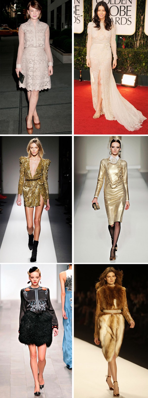 image of Lace Dresses, Gold Dresses, and Fur Dresses Spring 2012