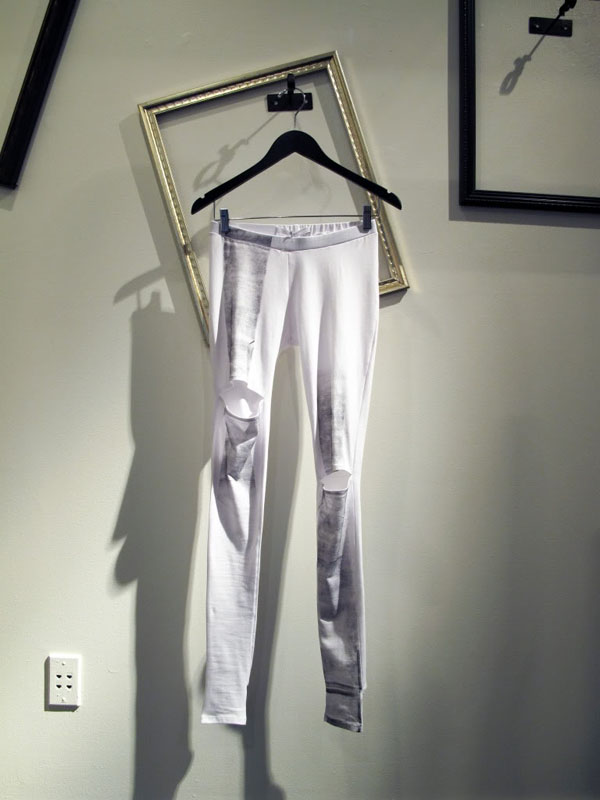 Image of white printed leggings by Shin Pop-Up Shop at Acrimony