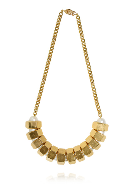 image of Ana Locking Golden nuts and pearls necklace